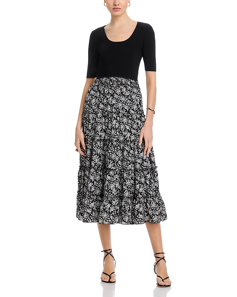 T Tahari Elbow Sleeve Scoop Neck Ribbed Dress