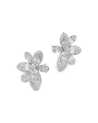 Diamond Flower Earrings in 14K White Gold, 1.34 tcw