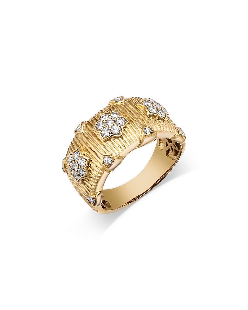 Shop Bloomingdale's Fine Collection Diamond Band Ring With Flowers In 14k Yellow Gold, 0.43 Ct. T. W.