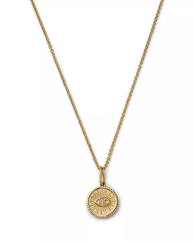 Sydney Evan 14K Yellow Gold Diamond Marquise Eye Coin Pendant Necklace, 0.013 tcw