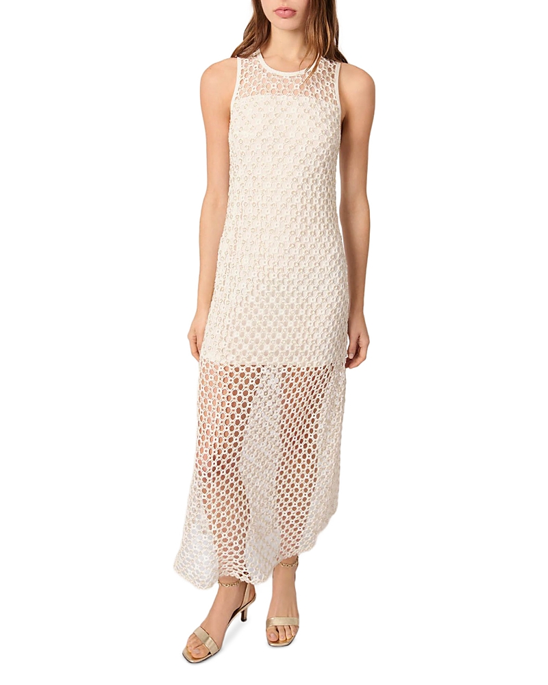 Maje Resille Open-knit Midi Dress In White