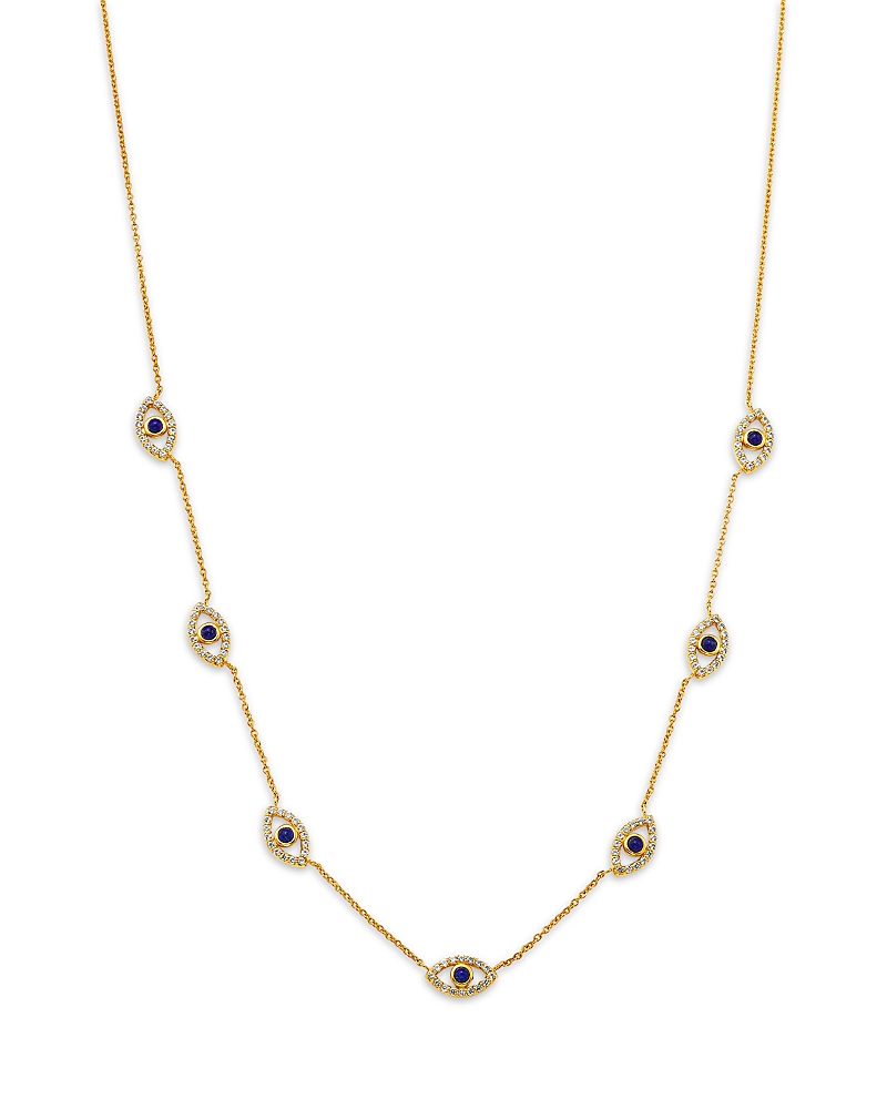 Moon & Meadow 14k Yellow Gold Blue Lapis Lazuli And White Topaz Evil Eye Station Necklace, 18-19 In Blue/gold