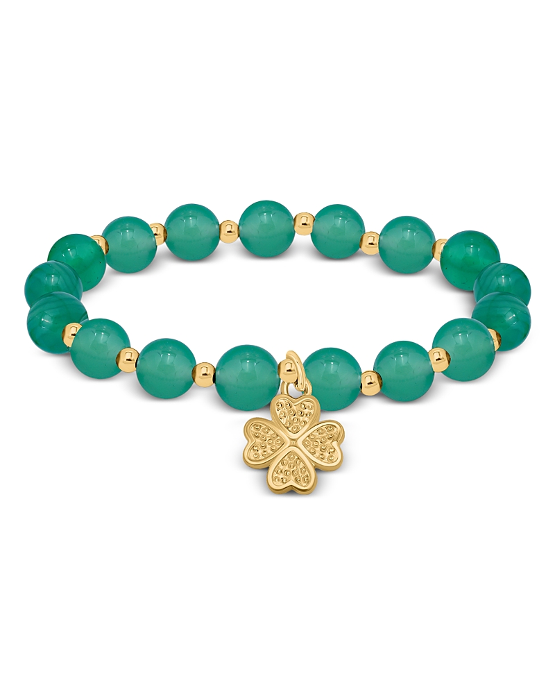 Shop Aqua Beads & Clover Charm Stretch Bracelet - Exclusive In Green