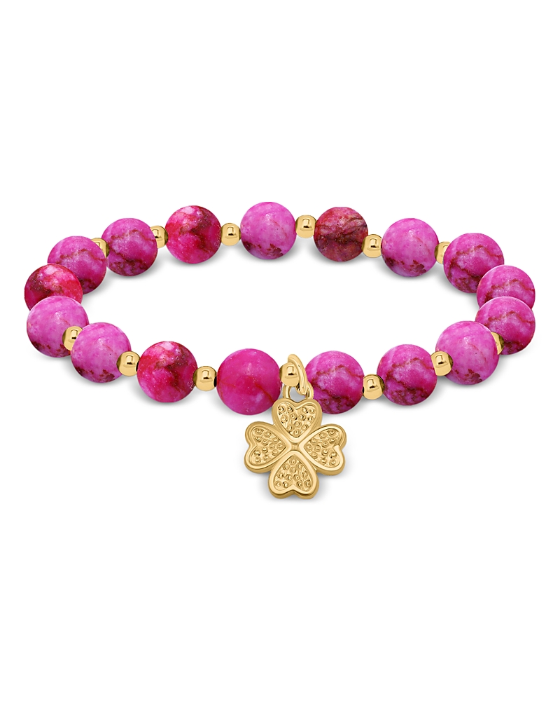 Shop Aqua Beads & Clover Charm Stretch Bracelet - Exclusive In Dark Pink