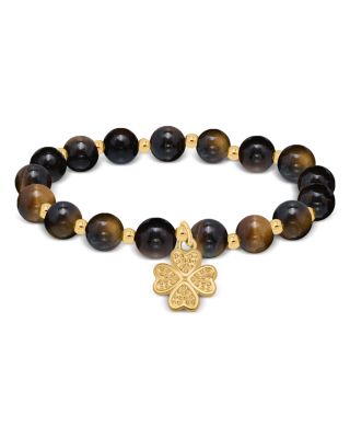 AQUA - Beads & Clover Charm Stretch Bracelet - Exclusive