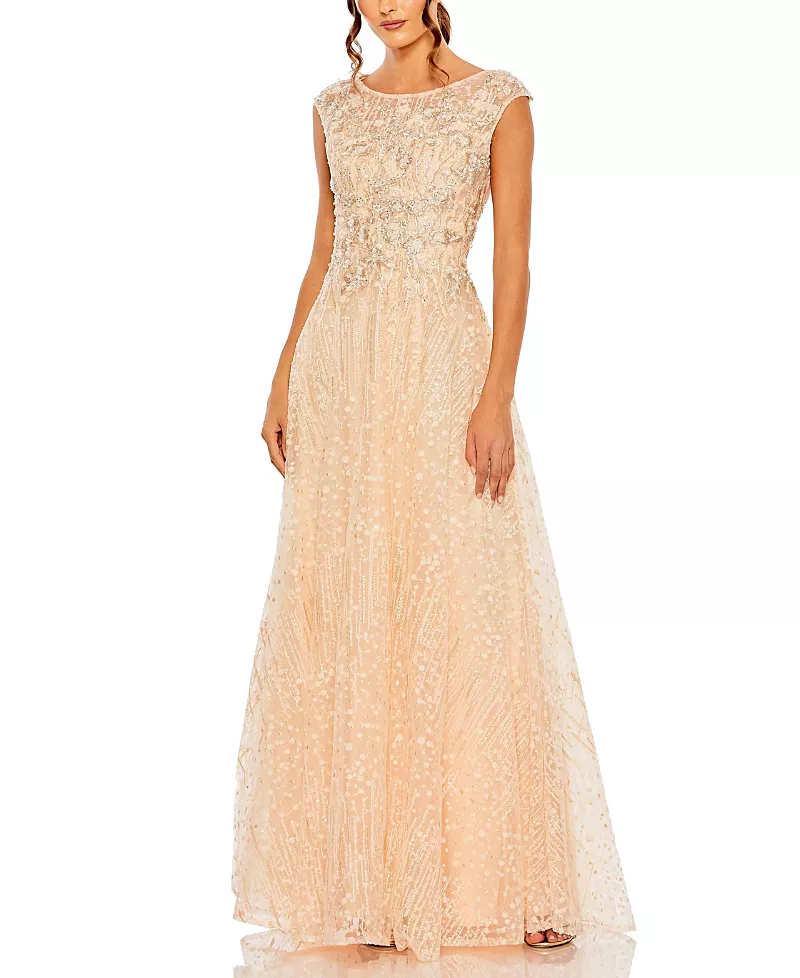 Mac Duggal High Neck Lace Embroidered Detail Gown
