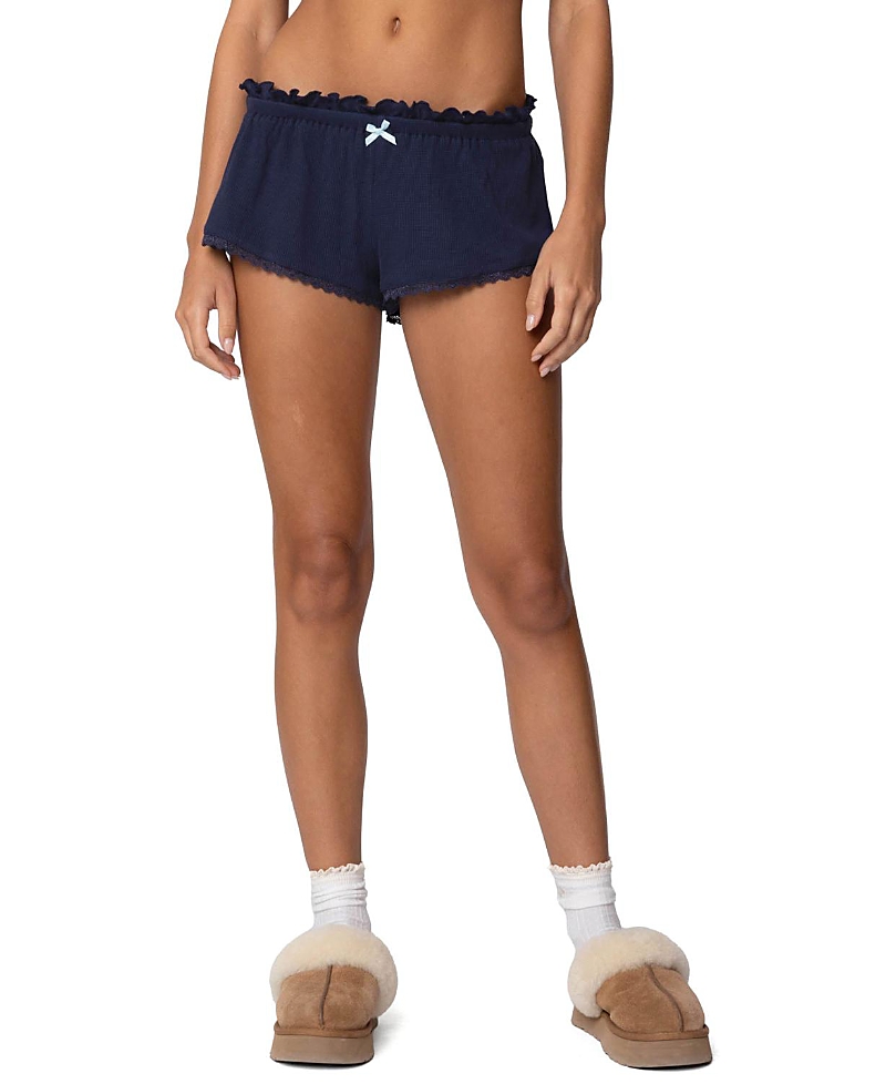 Edikted Dream Waffle Knit Shorts In Navy