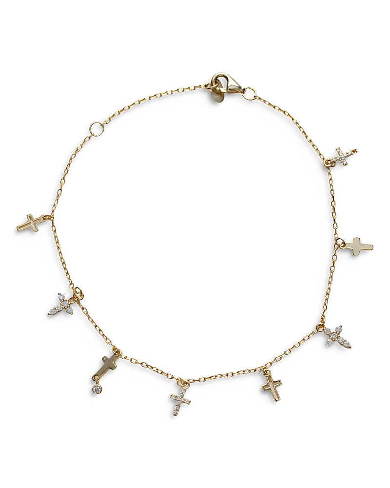Argento Vivo Cubic Zirconia 18k Gold Plated Sterling Silver Cross Dangle Bracelet In Gold