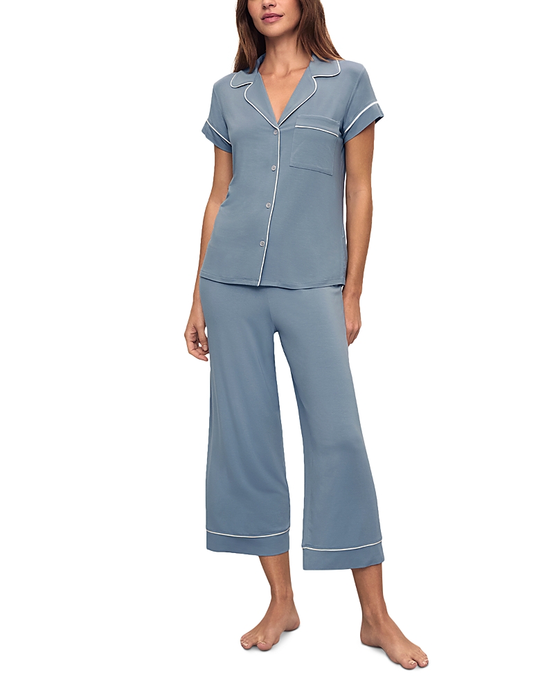 Shop Eberjey Gisele Short Sleeve Crop Pajama Set In Faded Denim