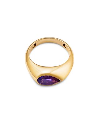 Pear-Shaped Amethyst Bold Ring in 14K Yellow Gold