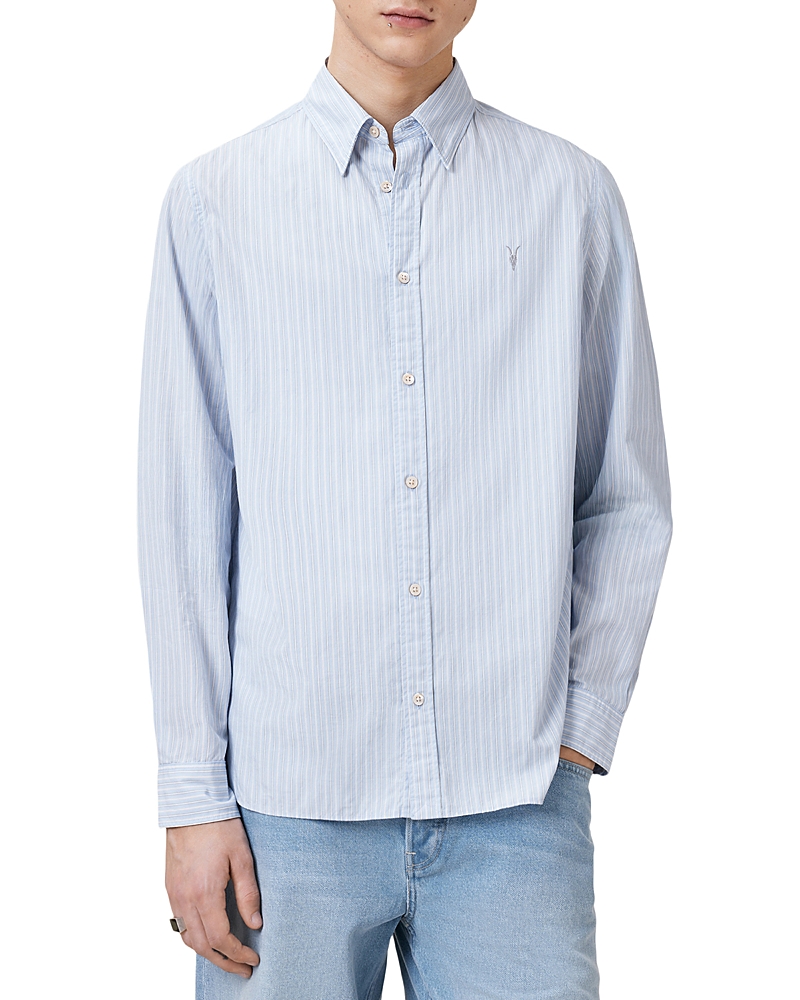 Allsaints Relaxed Fit Button Front Shirt In Willow Blue