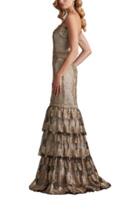 Abey Tiered Sequin Embroidered Gown