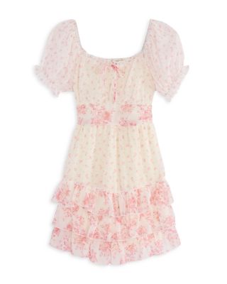 Charmed Hearts - Girls' Smocked Tiered Ruffle Chiffon Dress - Big Kid
