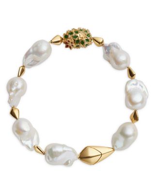 Rana Pav&eacute; & Baroque Cultured Freshwater Pearl Flex Bracelet in 18K Gold Plated Sterling Silver