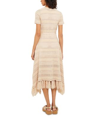Pointelle Striped Fringed Soft Knit Dress