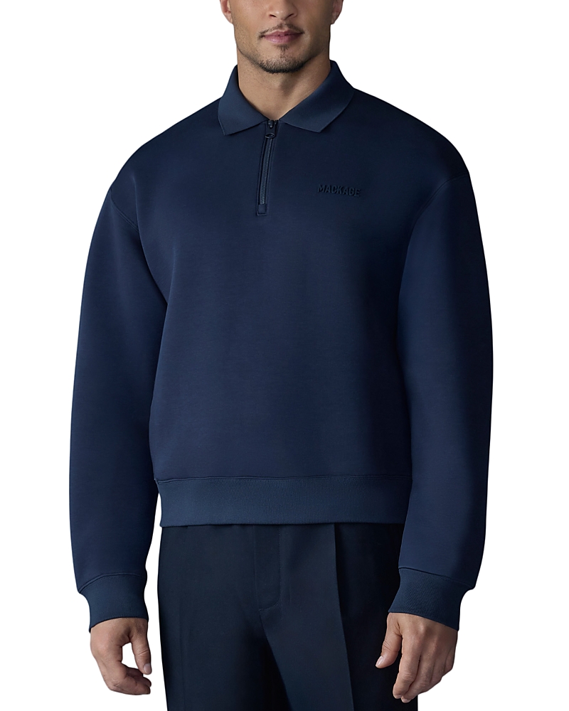 Mackage Felix Half Zip Double Face Jersey Sweater In Navy