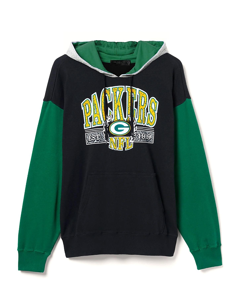 Junk Food Clothing Unisex Nfl Green Bay Packers Tri Color Block Hoodie In Midnight/hunter/heather Grey