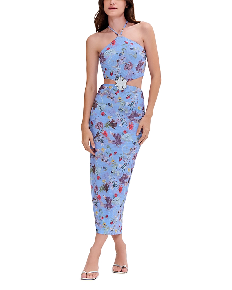 Patbo Lily Flower Halter Neck Dress In Blue