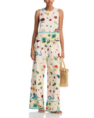 Border Print Mixed Print Wide Leg Pants - Exclusive 