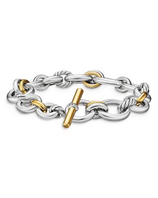 Chain Bracelet in Sterling Silver with 18K Yellow Gold and Diamonds, 8mm