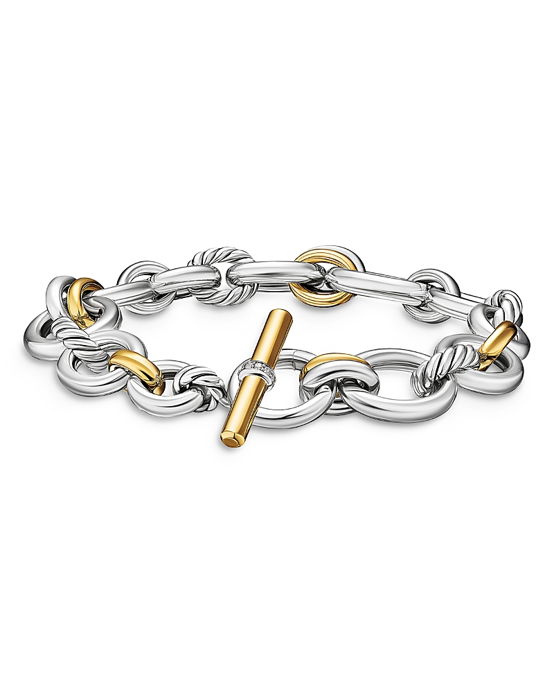 Dy Mercer Chain Bracelet in Sterling Silver with 18K Yellow Gold and Diamonds, 8mm