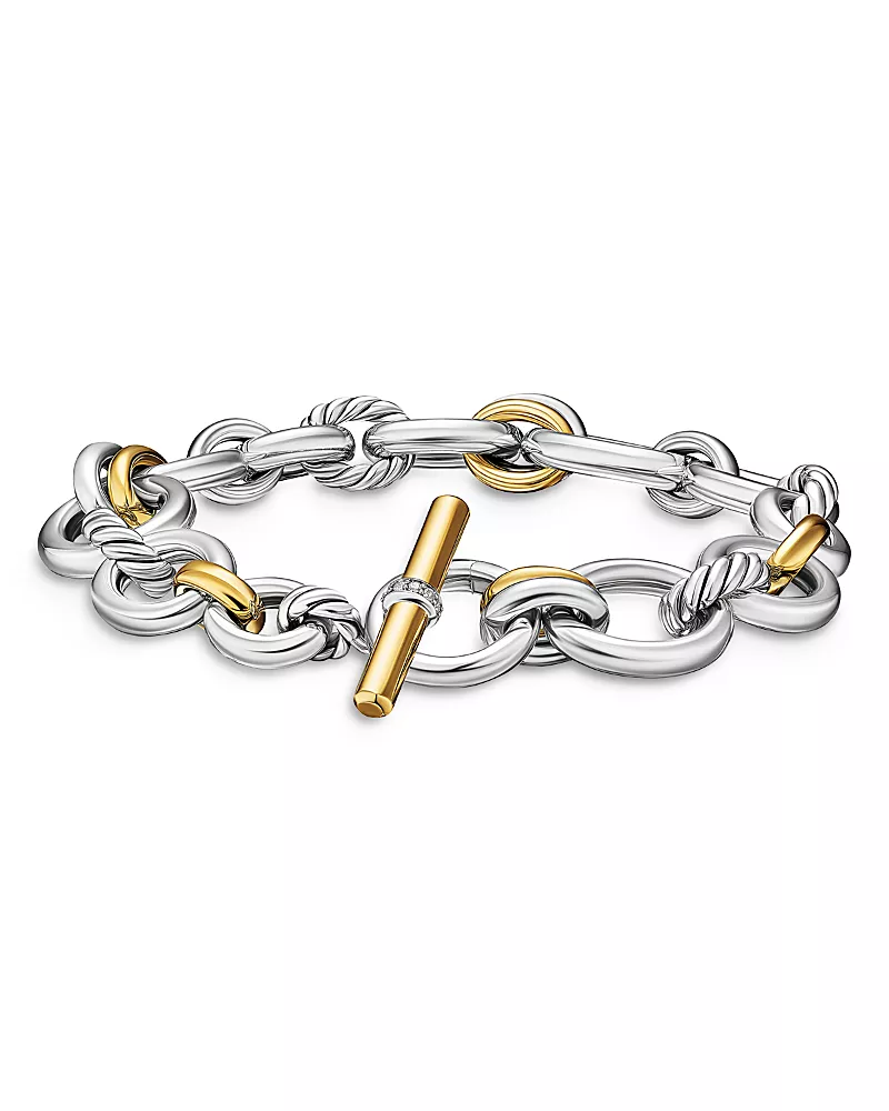 Dy Mercer Chain Bracelet in Sterling Silver with 18K Yellow Gold and Diamonds, 8mm