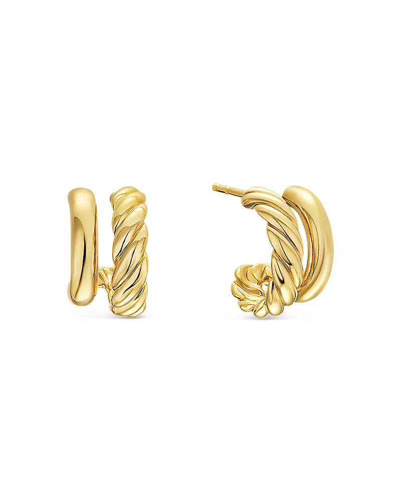 Dy Mercer Double Hoop Huggie Earrings in 18K Yellow Gold, 7.8mm