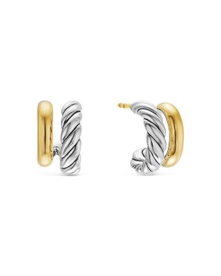 David Yurman - Double Hoop Huggie Earrings in Sterling Silver with 18K Yellow Gold, 7.8mm