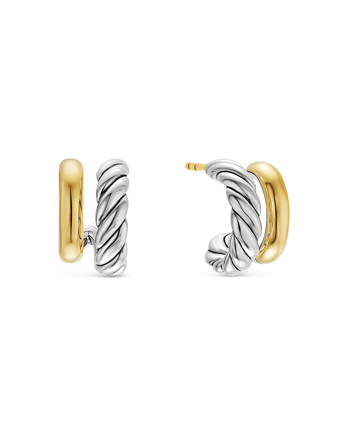 Double Hoop Huggie Earrings in Sterling Silver with 18K Yellow Gold, 7.8mm