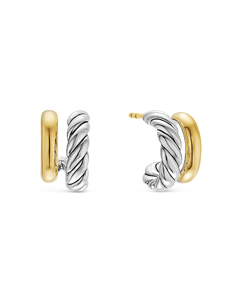 Dy Mercer Double Hoop Huggie Earrings in Sterling Silver with 18K Yellow Gold, 7.8mm