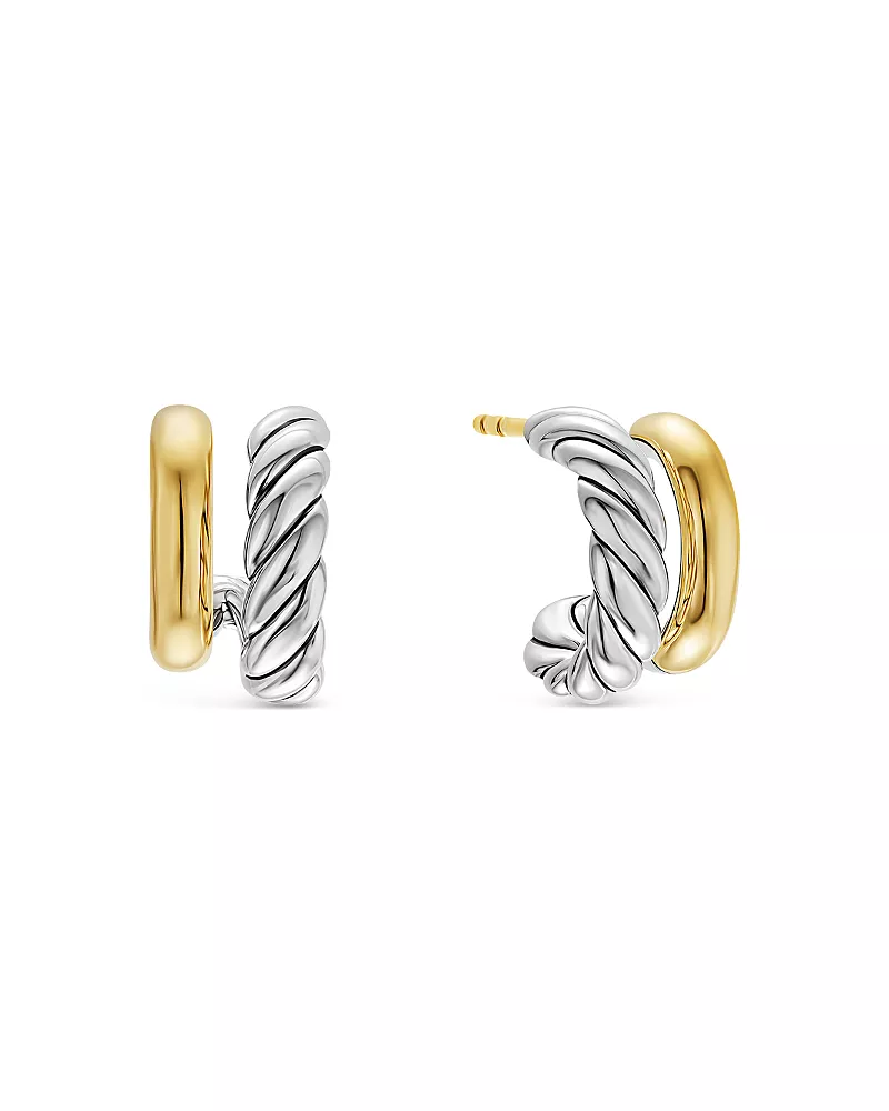 Dy Mercer Double Hoop Huggie Earrings in Sterling Silver with 18K Yellow Gold, 7.8mm