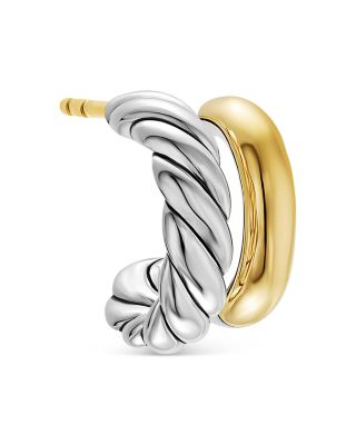 DY Mercer Double Hoop Huggie Earrings in Sterling Silver with 18K Yellow Gold, 7.8mm