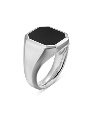 Men's Streamline Signet Ring in Sterling Silver with Black Onyx, 18mm