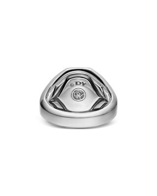 Men's Streamline Signet Ring in Sterling Silver with Black Diamonds, 18mm