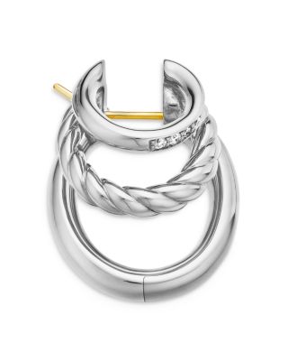 Three Row Hoop Earrings in Sterling Silver with Diamonds, 21mm