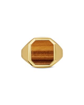 Men's Streamline Signet Ring in 18K Yellow Gold with Tiger's Eye, 18mm