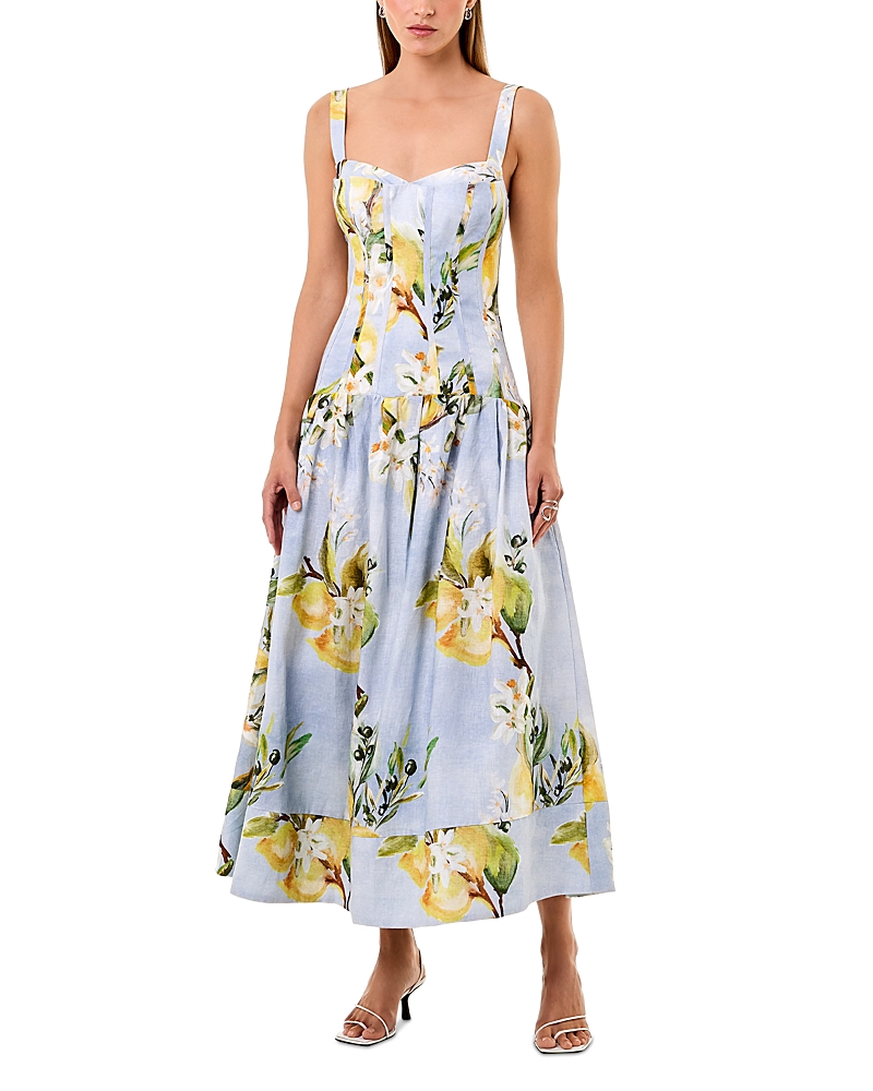 Nicholas Makenna Drop Waist Corset Midi Dress In Anisa Sky