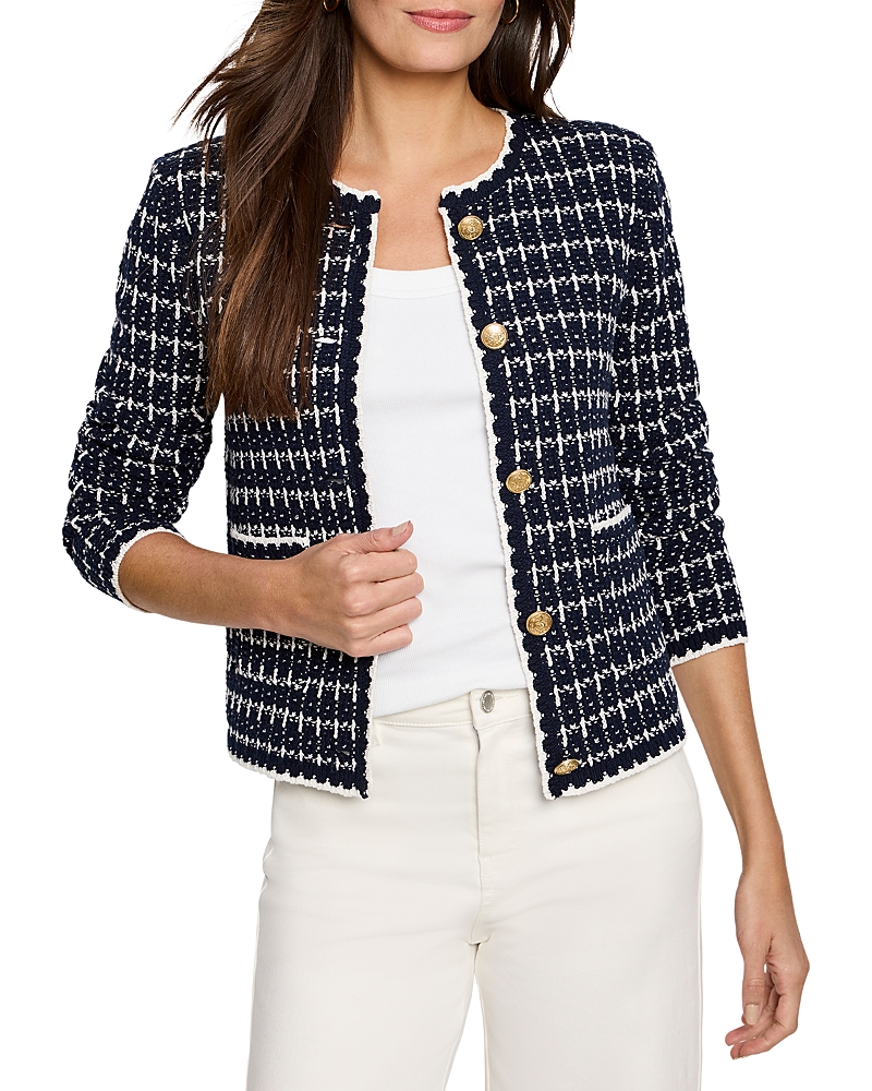 Nic + Zoe Nic+zoe Mixed Media Sweater Jacket In Indigo Multi
