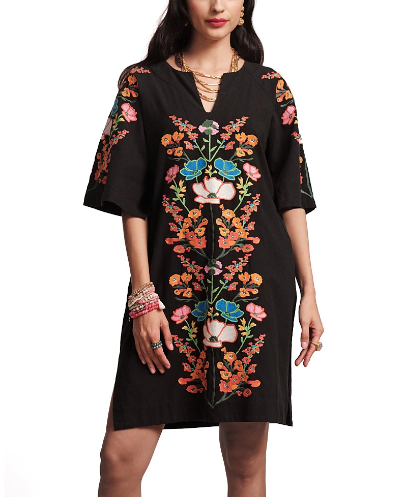 Shop Frances Valentine Charming Caftan Mini Botanical Bash In Black/multi