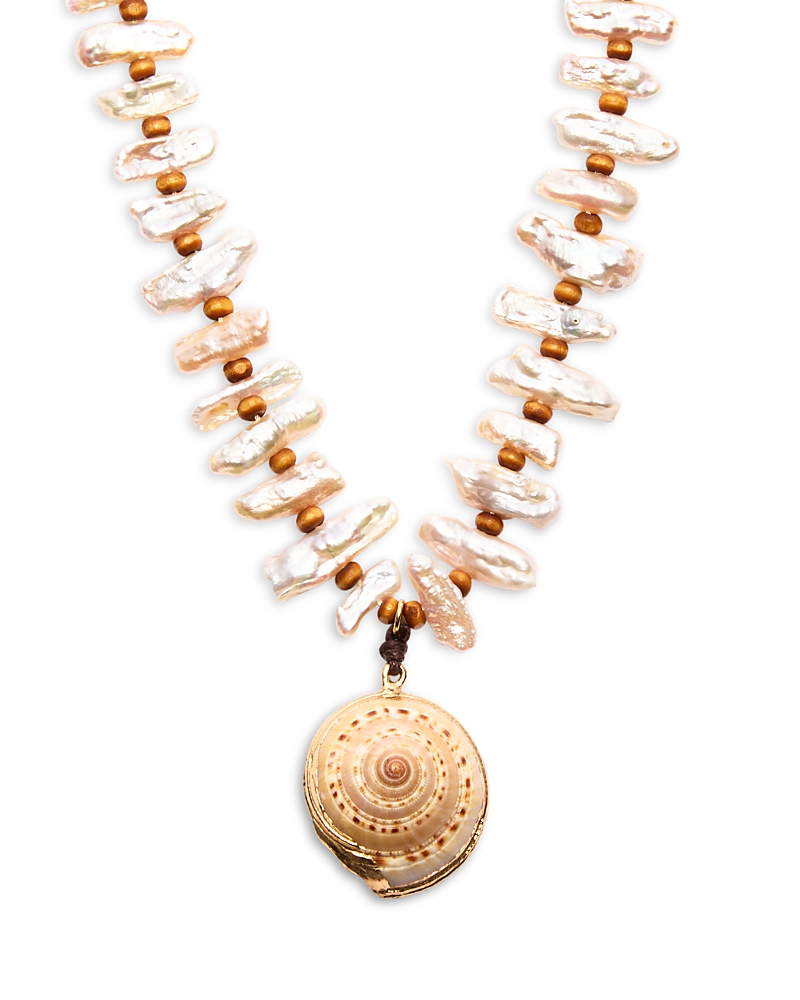 Aqua Shell & Cultured Freshwater Pearl Pendant Necklace In Gold Tone, 14-17 - Exclusive