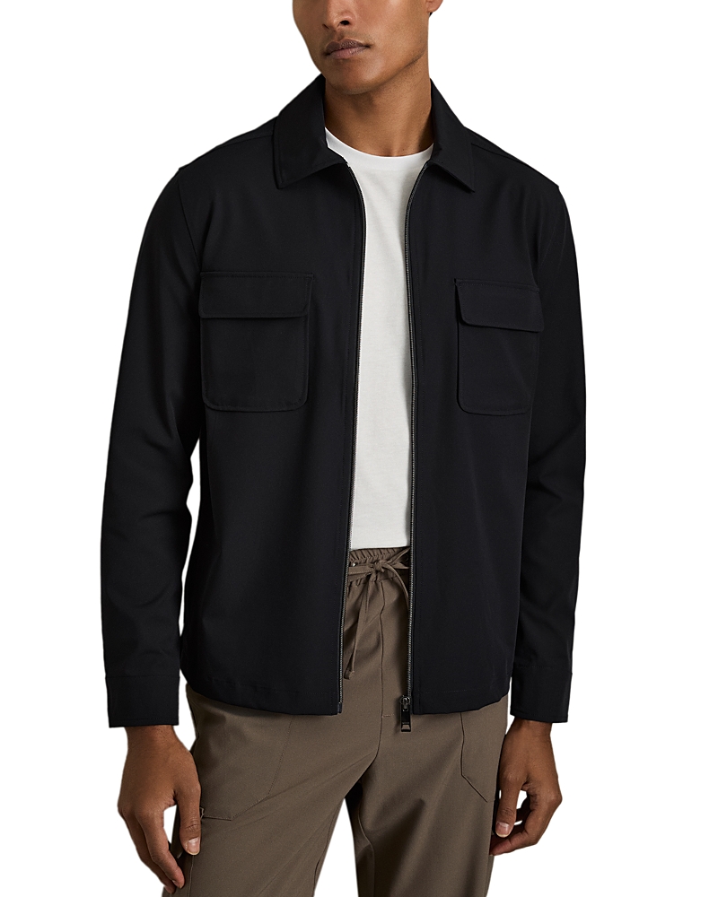 Reiss Technical Zip Front Overshirt In Navy