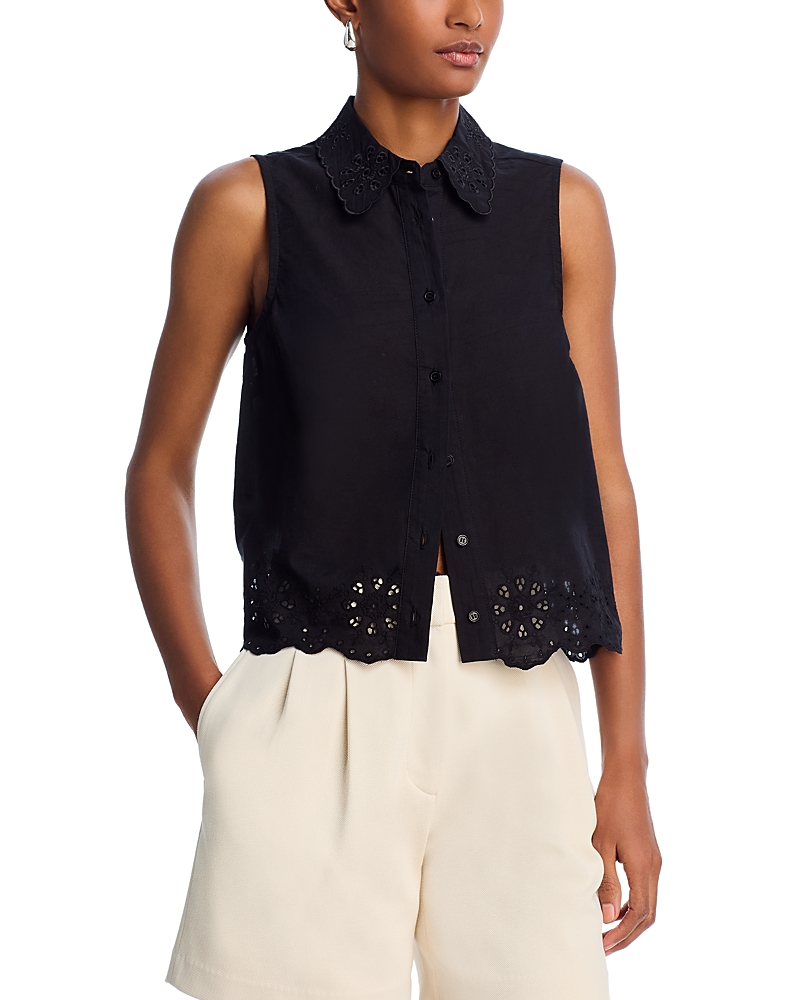 AQUA EYELET TRIM SLEEVELESS SHIRT - EXCLUSIVE