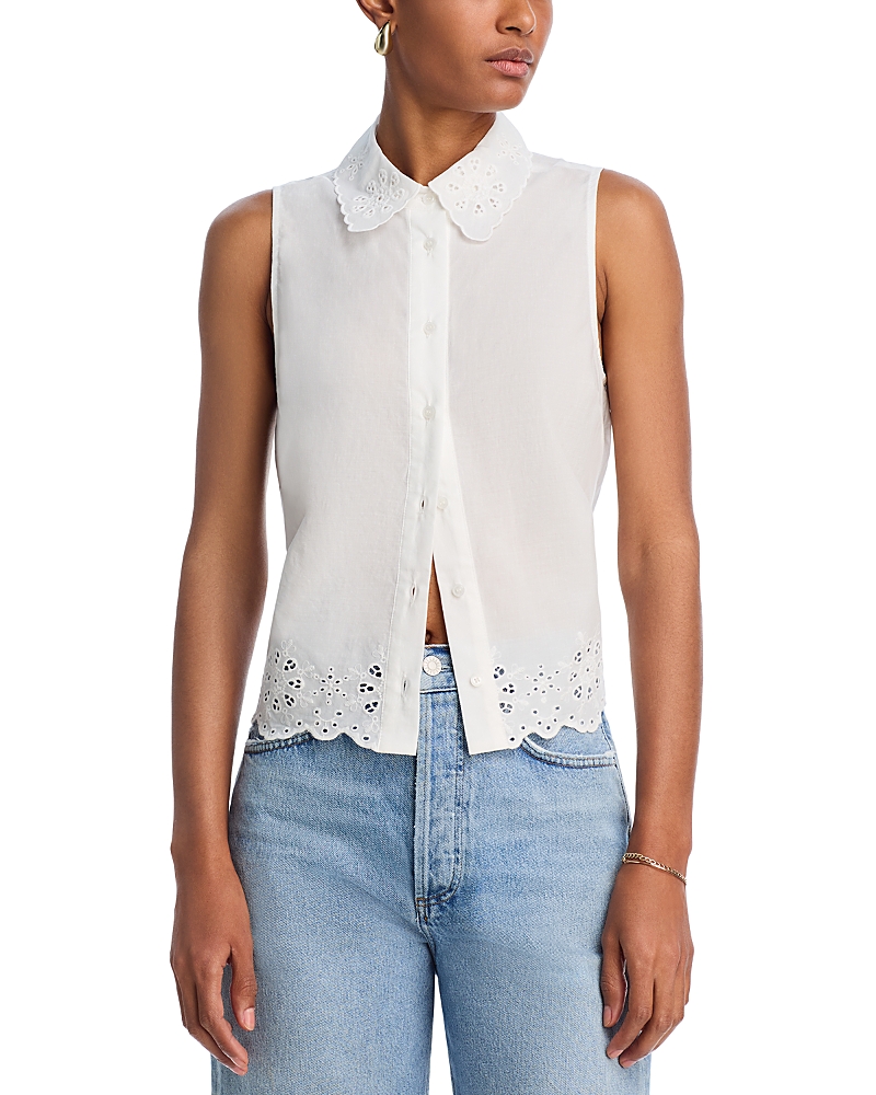 AQUA EYELET TRIM SLEEVELESS SHIRT - EXCLUSIVE