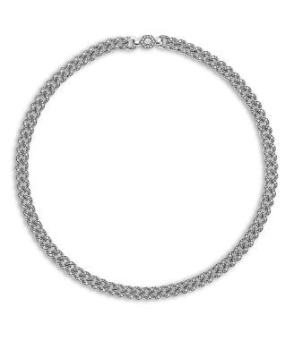 Curb Chain Necklace in Sterling Silver with Pav&eacute; Diamonds, 17"