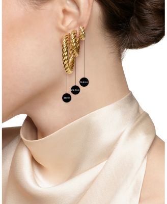 18K Yellow Gold Cable Edge Hoop Earrings with Diamonds