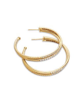 18K Yellow Gold Diamond Crossover Hoop Earrings