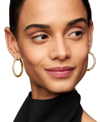18K Yellow Gold Cable Edge Hoop Earrings with Diamonds