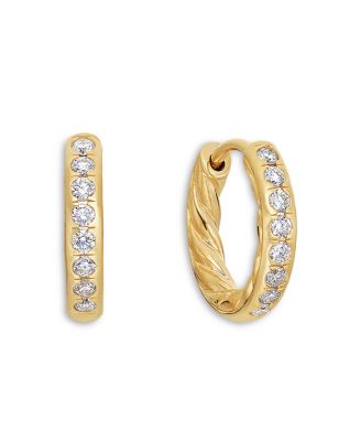 Pav&eacute; Huggie Hoop Earrings in 18K Yellow Gold with Diamonds, 13mm