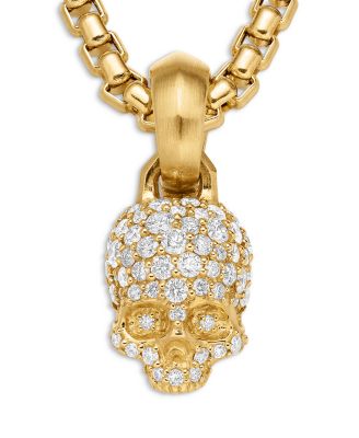 18K Yellow Gold Skull Charm with Diamonds