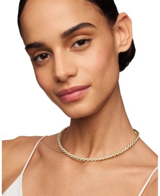 Sculpted Cable Flex Necklace in 18K Yellow Gold with Diamonds, 5mm